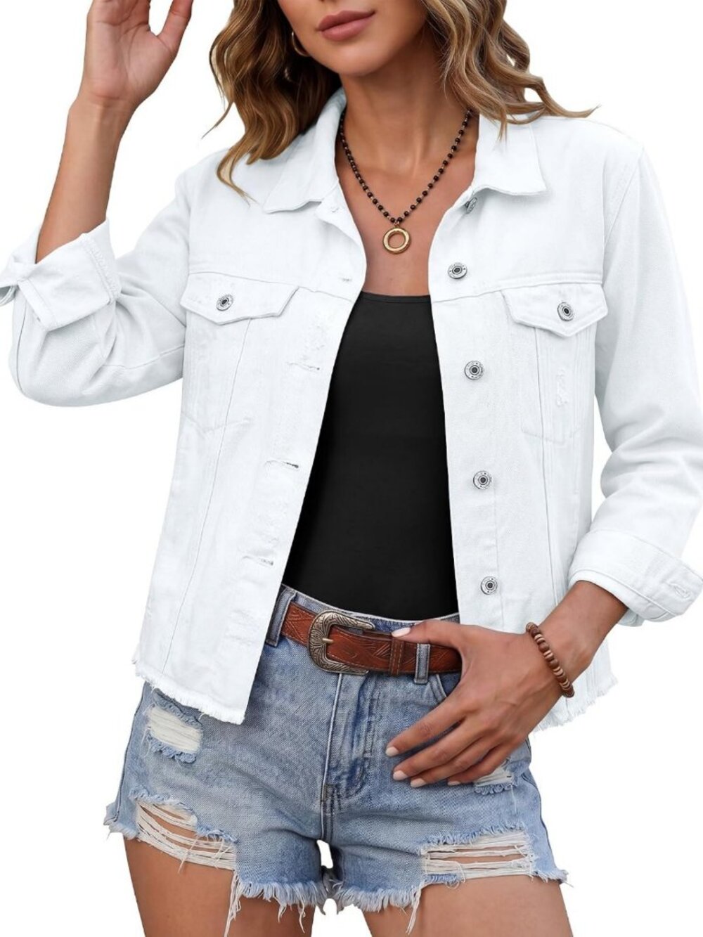 Distressed Denim Jacket for Women | Vintage Trucker Style | Button-Up, Frayed